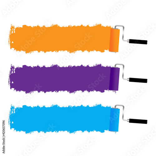 multicolored paint rollers. Wall layout. Vector infographic illustration. Color flow background. Stock image. EPS 10.