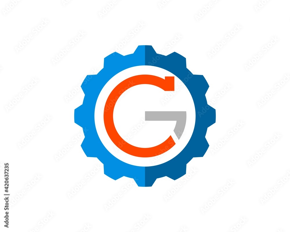 Mechanical gear with G letter initial inside Mechanical gear with G letter initial inside
