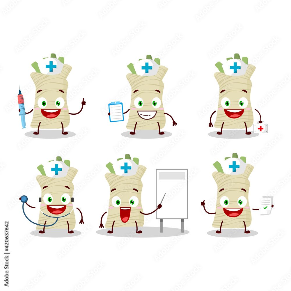 Doctor profession emoticon with horseradish cartoon character