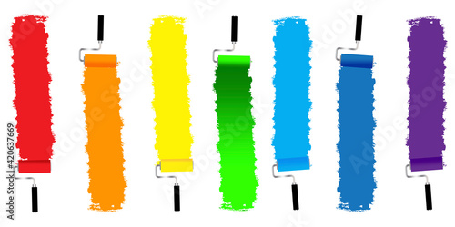 Paper art set with rollers multicolored. Vector art illustration. Colorful rainbow. Stock image. EPS 10.
