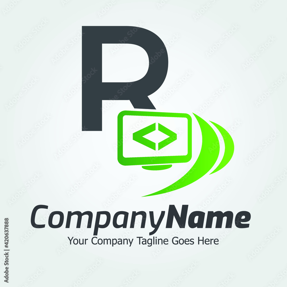 Programming code and computer monitor logo template. Coding school ...