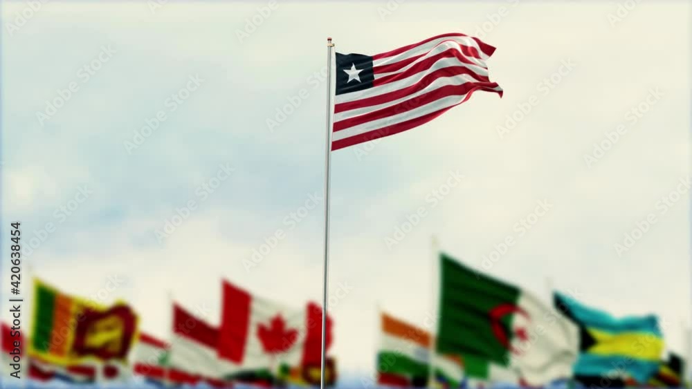 Liberia Flag With Flags Of The World And Fireworks Moring And Night 3D Render Liberia Flag With Flags Of The World And Fireworks Moring And Night 3D Render