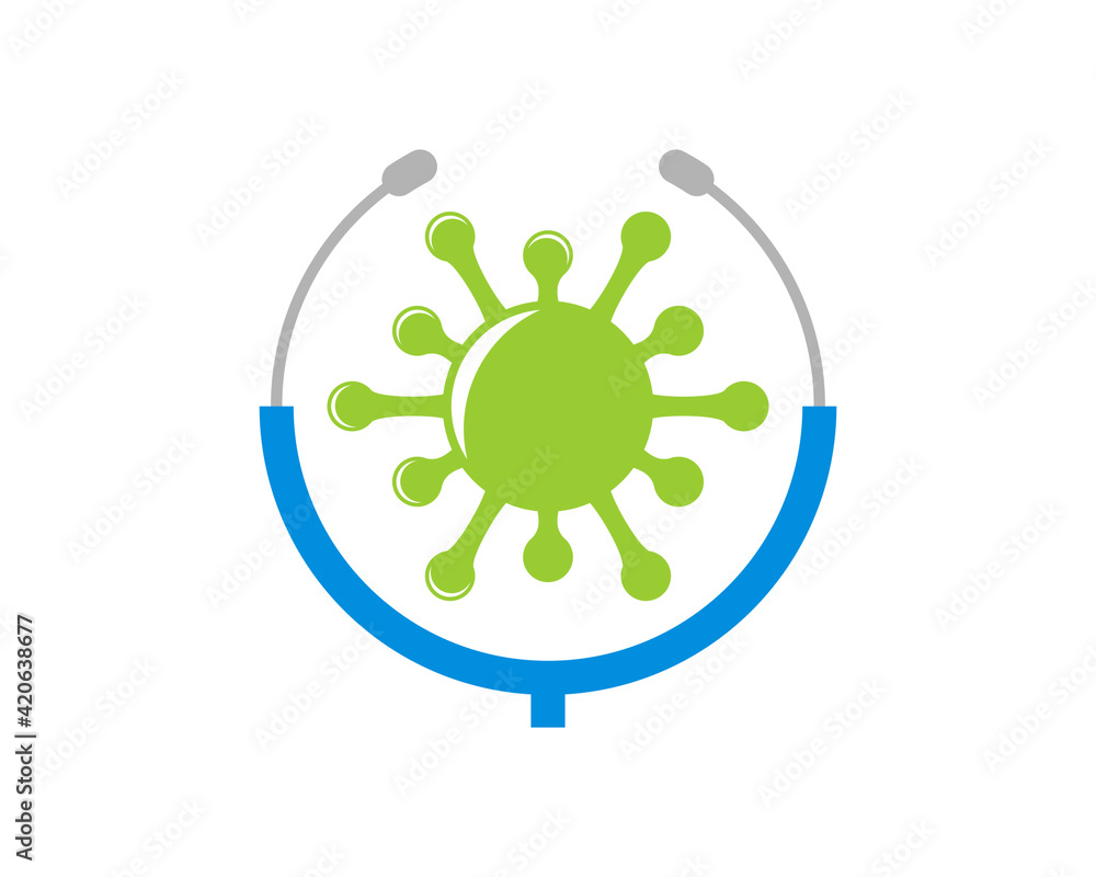 Stethoscope with corona virus in the middle Stethoscope with corona virus in the middle