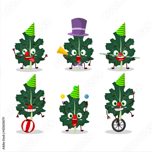 Cartoon character of kale with various circus shows