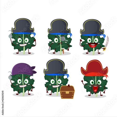 Cartoon character of kale with various pirates emoticons