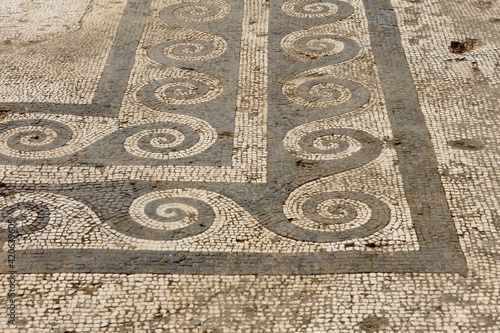 Ancient Greek Mosaics fround on the Island of Delos Greece photo