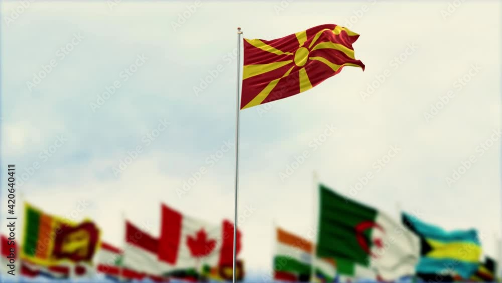 Macedonia Flag With Flags Of The World And Fireworks Moring And Night 3D Render Macedonia Flag With Flags Of The World And Fireworks Moring And Night 3D Render
