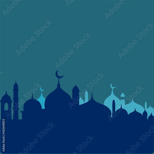 the blue silhouette of the mosque and the dome of the mosque