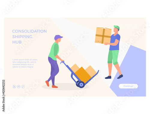 Consolidation shipping hub landing page. flat vector illustration