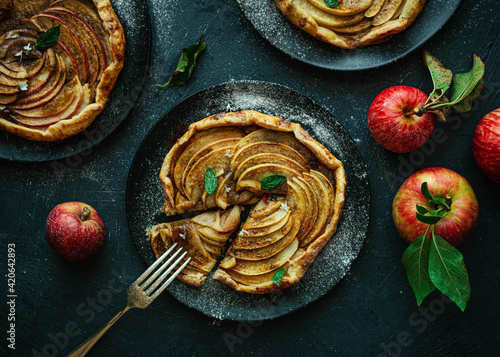 Apple galette on dark background photo