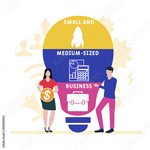 Flat design with people. SMB - Small and Medium-Sized Business. acronym, business concept background.   Vector illustration for website banner, marketing materials, business presentation, online