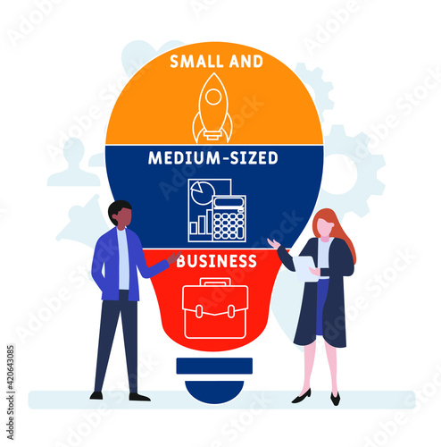 Flat design with people. SMB - Small and Medium-Sized Business. acronym, business concept background.   Vector illustration for website banner, marketing materials, business presentation, online
