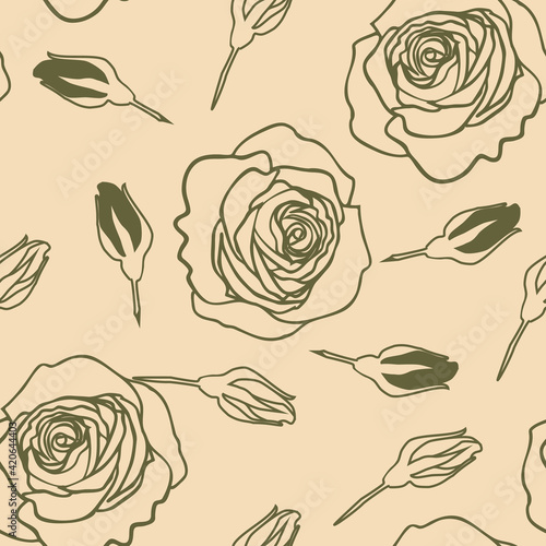 Wallpaper Mural roses and buds line monochrome Torontodigital.ca