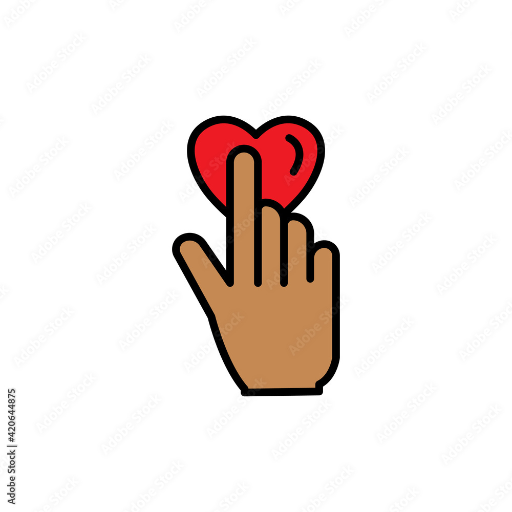 Obraz premium Hand lineal color icon with heart. touch. the icon can be used for application icon, web icon, infographic. Editable stroke. Design template vector