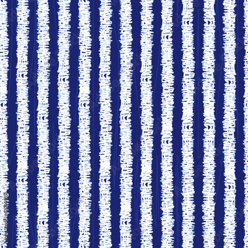 Vector blue shibori monochrome vertical grunge stripes 04 seamless pattern. Suitable for textile, gift wrap and wallpaper.
