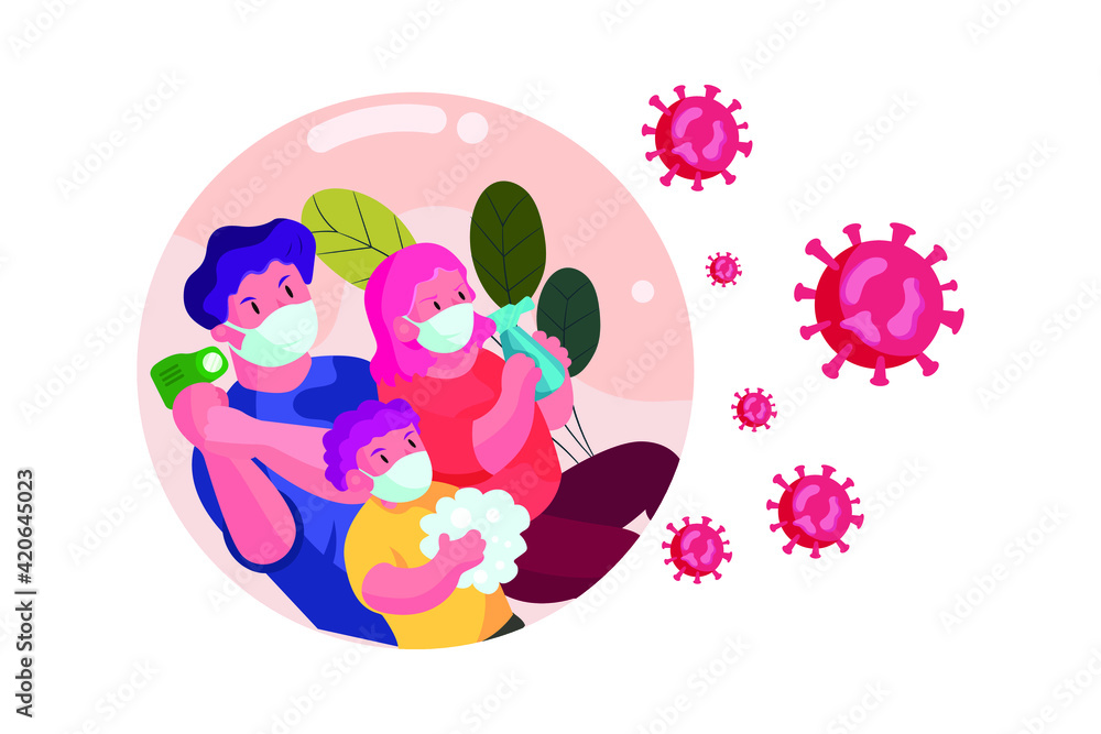 A family is taking actions to prevent the virus. A family is taking actions to prevent the virus.