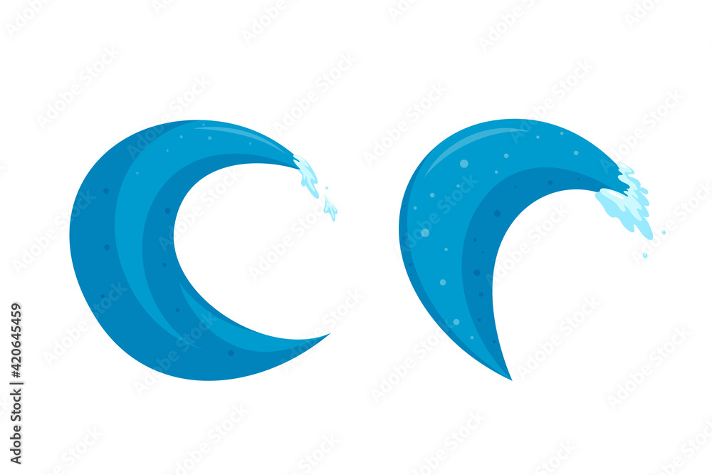 Obraz premium Ocean wave elements. Abstract water swirls and curls. Cartoon vector illustration collection isolated on white background