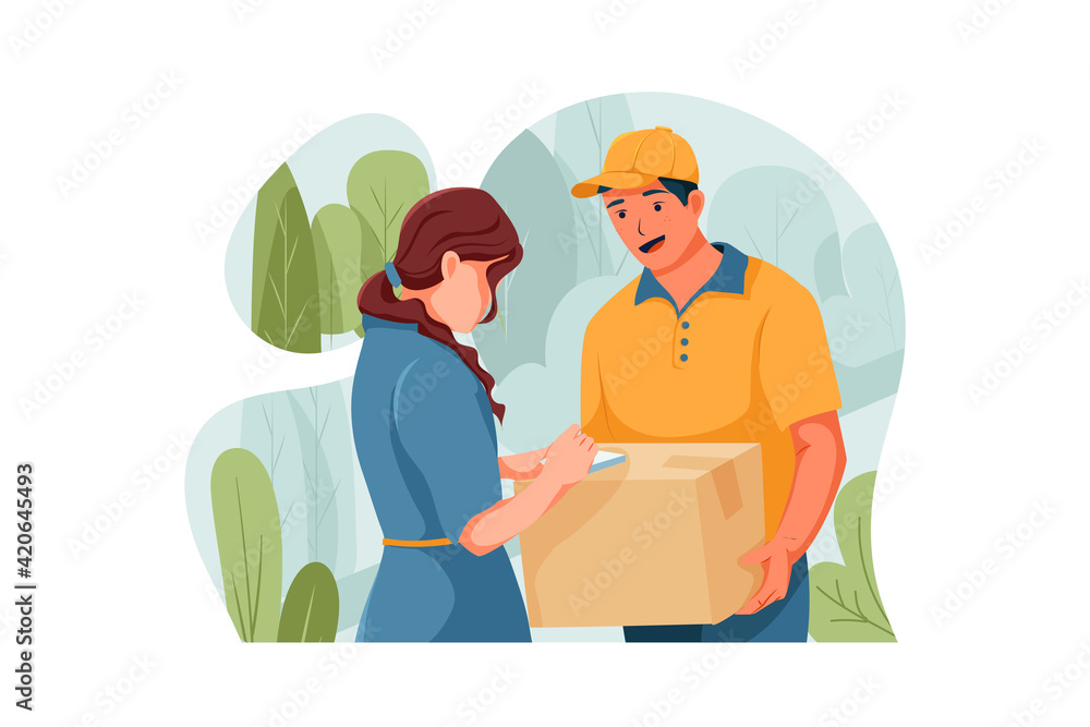 The customer is checking her order. The customer is checking her order.