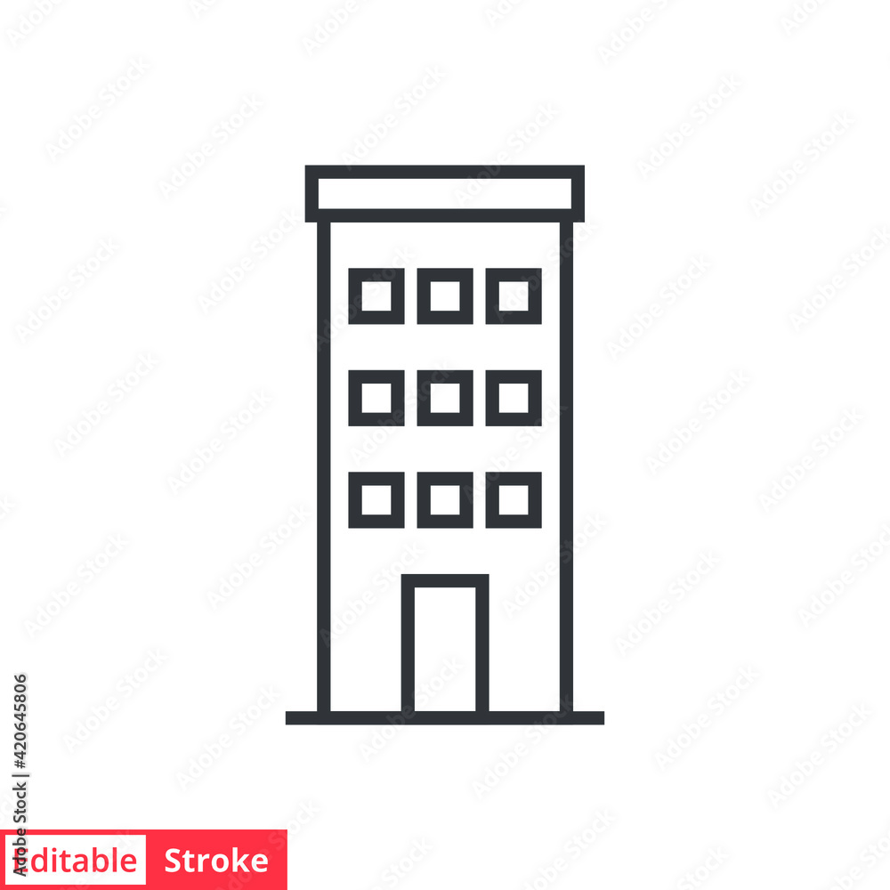 Building line icon. Simple outline style. Office, modern urban skyscraper, apartment, business, green home, house concept. Vector illustration isolated on white background. Editable stroke EPS 10.