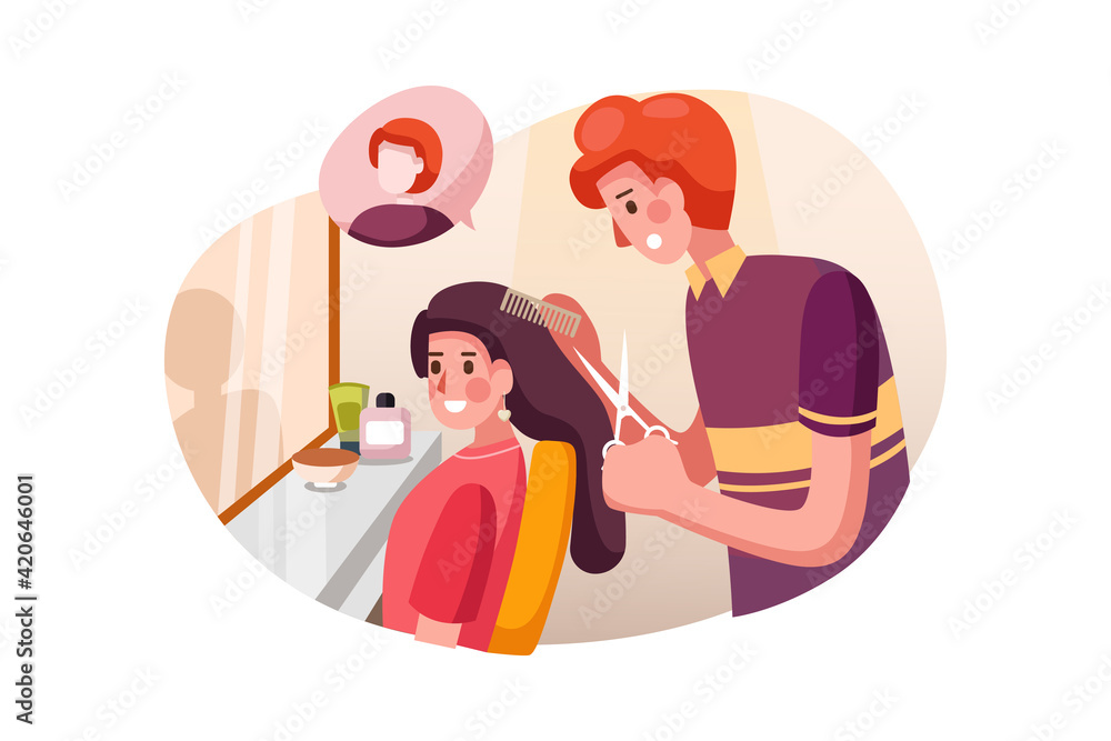 Hair stylist working on haircut for beautiful woman. Hair stylist working on haircut for beautiful woman.