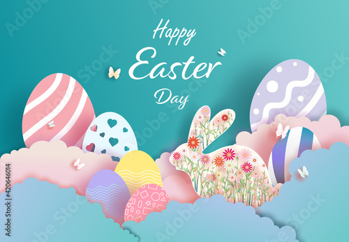 Rabbit and Egg illustration banner card design in easter day.