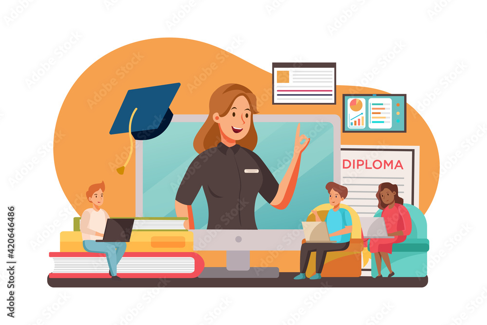 Fototapeta premium Online global education distant learning certificate programs concept