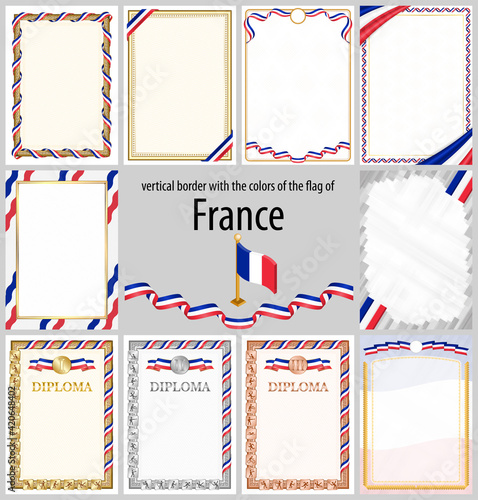 Vertical frame and border with France flag