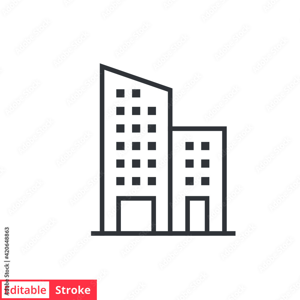 Building line icon. Simple outline style. Office, modern urban skyscraper, apartment, business, green home, house concept. Vector illustration isolated on white background. Editable stroke EPS 10.