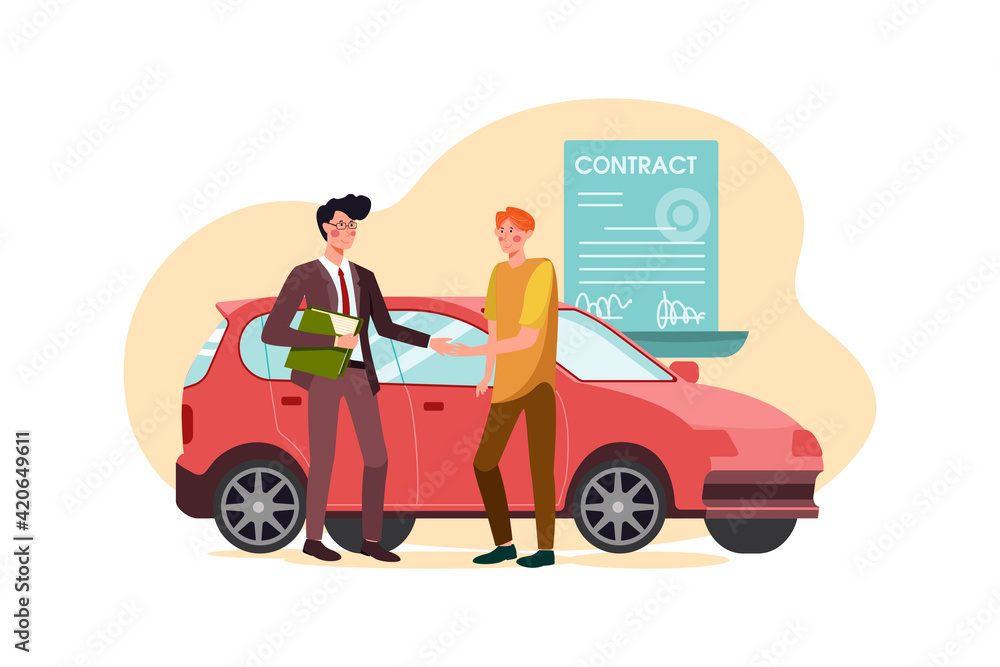 Car dealership seller greeting customer