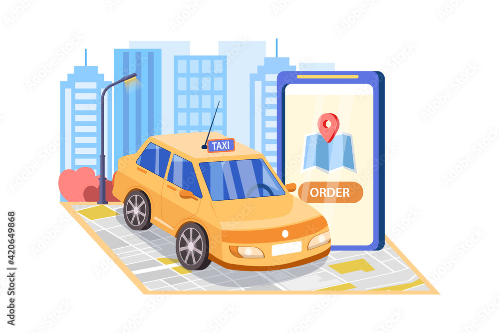 Smartphone with route and points location on a city map on the urban landscape background. Smartphone with route and points location on a city map on the urban landscape background.