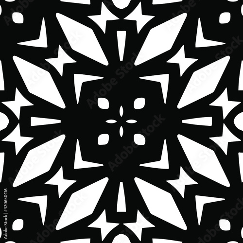 Geometric vector pattern with triangular elements. Seamless abstract ornament for wallpapers and backgrounds. Black and white patterns.