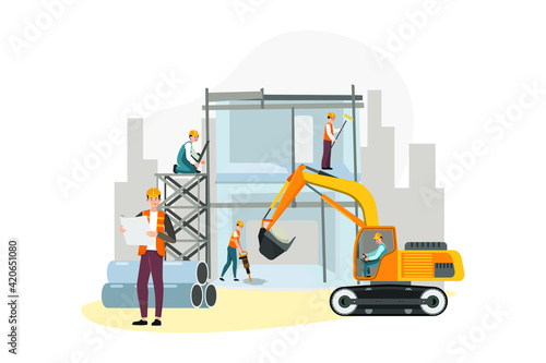 Build a decorating process. Renovation of rooms, repair of flat illustration.