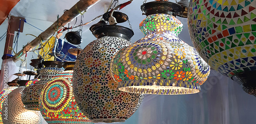 Decorative hanging lamps. Blur background.