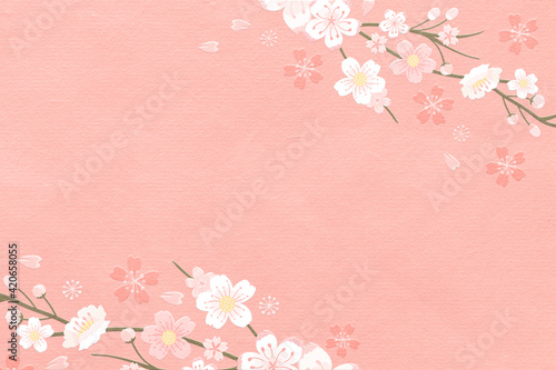 Spring background with pink sakura cherry blossom border
