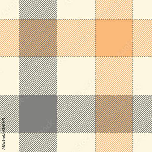 Buffalo check pattern spring summer in grey and orange. Decorative seamless stitched background graphic for flannel shirt, skirt, tablecloth, blanket, scarf, other modern fashion textile design.