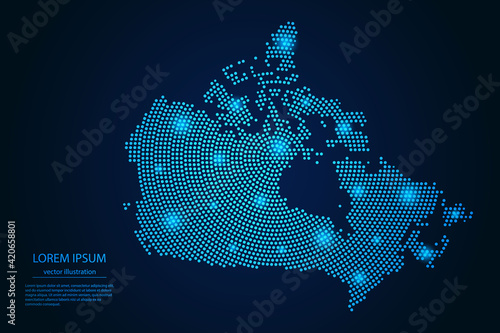 Abstract image Canada map from point blue and glowing stars on a dark background. vector illustration.