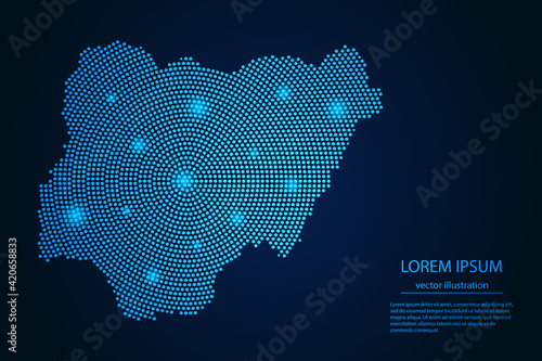 Abstract image Nigeria map from point blue and glowing stars on a dark background. vector illustration.