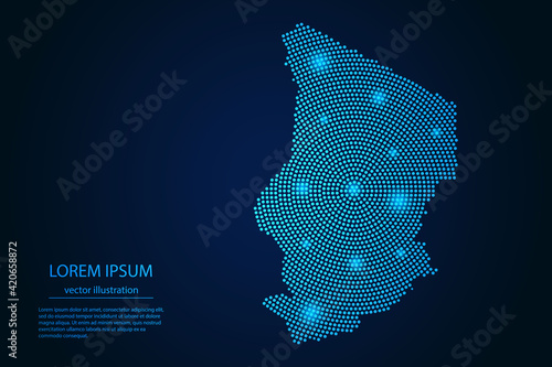 Abstract image Chad map from point blue and glowing stars on a dark background. vector illustration.