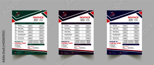 Creative abstract Modern business invoice template with 3 Outstanding color shape Premium Vector.