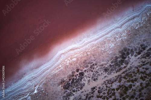 Colorful abstract background of pink salt lake photo