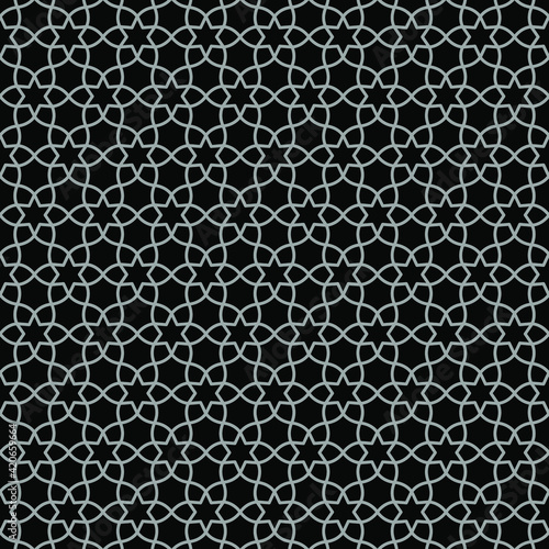 Pola geometris abstrak dengan persilangan garis abu-abu tipis dengan latar belakang hitam dapat digunakan untuk wallpaper, isian pola, halaman web. Ilustrasi vektor. EPS 10