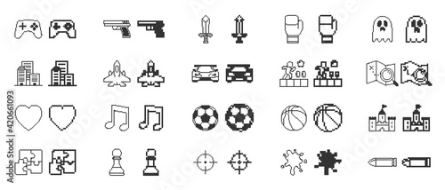 Pixel art video game vector icon ドット絵ゲームアイコンセット