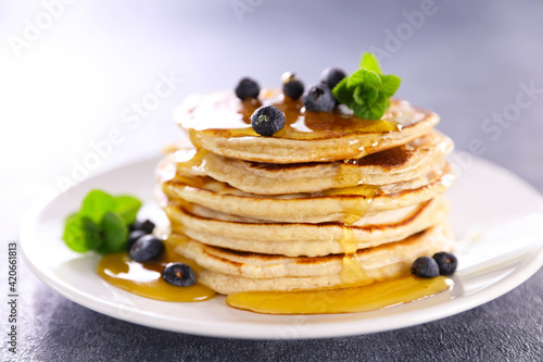 stack of pancake with blueberries