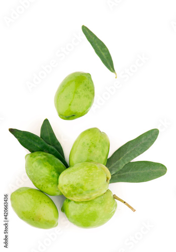 Wallpaper Mural Olive fruit and olive leaves on a white background Torontodigital.ca
