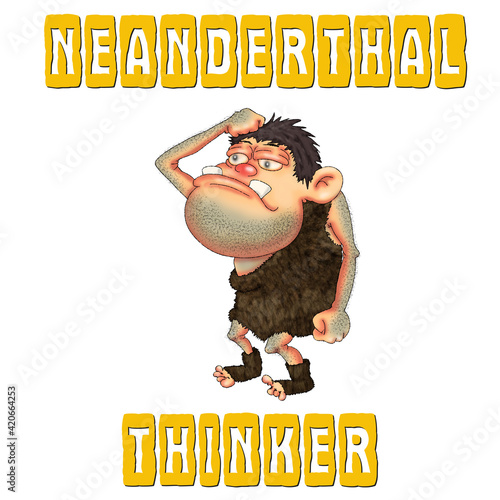 Neanderthal thinker. Cartoon funny character for print and stickers.