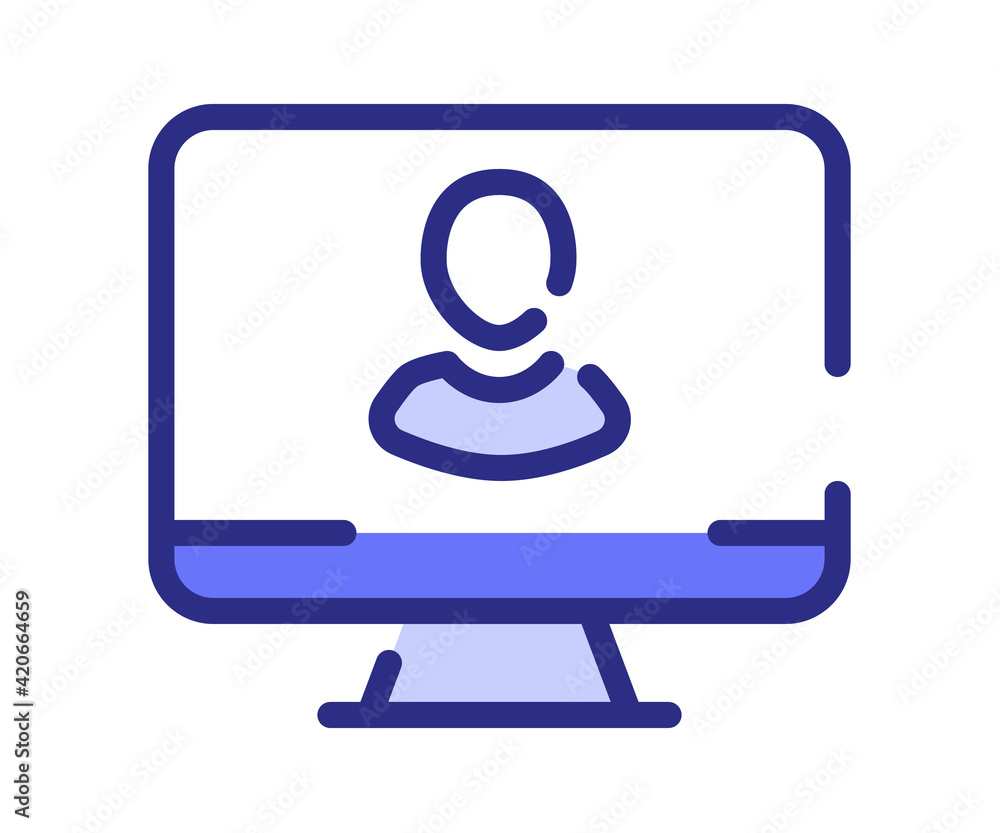 monitor user profile single isolated icon with dash or dashed line style monitor user profile single isolated icon with dash or dashed line style