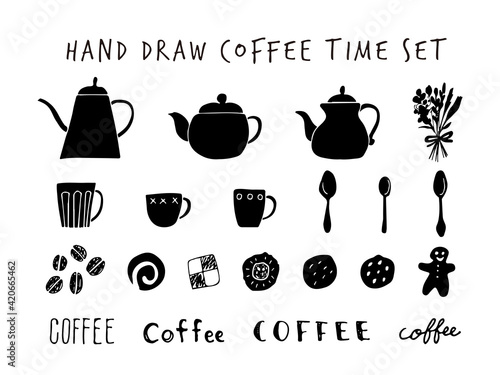 手描き　コーヒーセット　シルエット