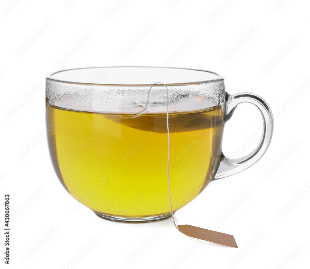 Cup of aromatic green tea on white background Cup of aromatic green tea on white background
