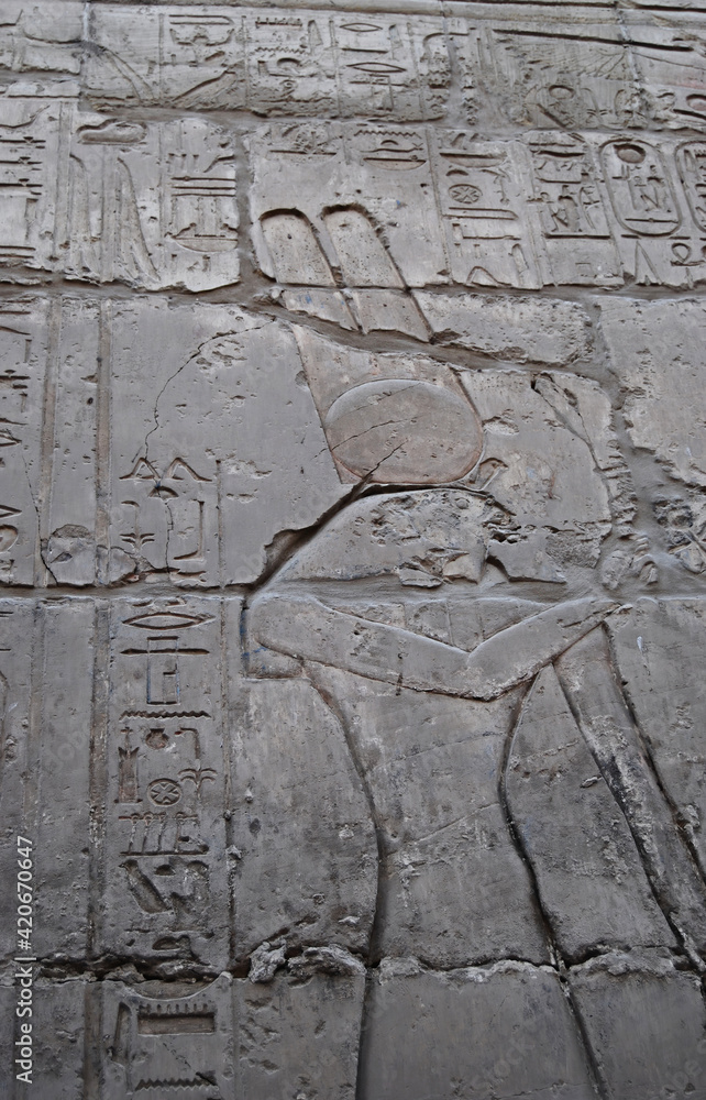 Hieroglyphs at the famous temple of Karnak. Egypt