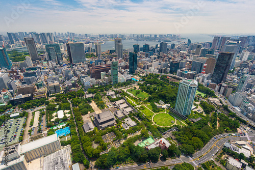 A panoramic view on Tokyo city and Odaiba island in Japan